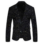 Men's 3D Sequin Suit Jacket Printed Pocket Lapel Button Up Formal Tux Costume