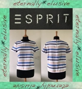 ESPRIT Y2K Style Box Top Navy White Cream Breton Stripe Sailor Look Ladies 14 42 - Picture 1 of 10