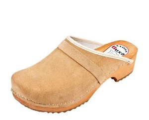 Wooden clogs Beige color suede Swedish style. F1 US Shoe Size (Men's) - Picture 1 of 4