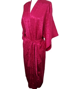 NEW Vintage Lucie Ann II Kimono Robe Women's M Magenta Paisley Satin USA - Picture 1 of 7