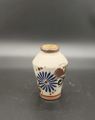 "Florero floral pequeño vintage de piedra arenisca de México Tonala hecho a mano 4"" firmado Reyna" Foto 1 de 4