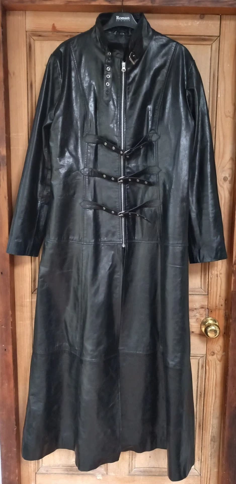 Abrigo Largo de Cuero Woodland Talla UK 20 Negro Gótico Steampunk Foto 1 de 4