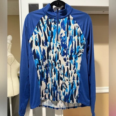 L.L. Bean Activewear Blue and Cream Striped Pullover Top mid weight layer Large - Image 1 of 4