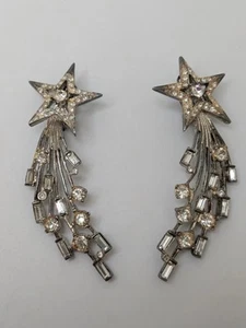 Vintage Carolee Sternschnuppen Baguette / runde Strass Ohrclips - Bild 1 von 7