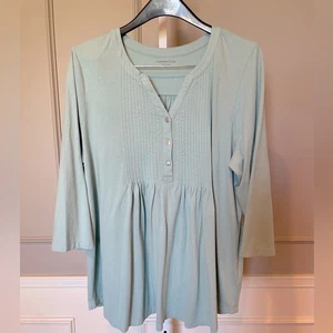 Coldwater Creek tunic top blouse mint aqua green 1X pintuck popover 3/4 sleeve - Picture 1 of 5