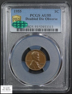 Centavo de cobre Lincoln Wheat 1955 doble matriz anverso DDO #1 GRADUACIÓN PROFESIONAL AU 55 CAC Foto 1 de 4