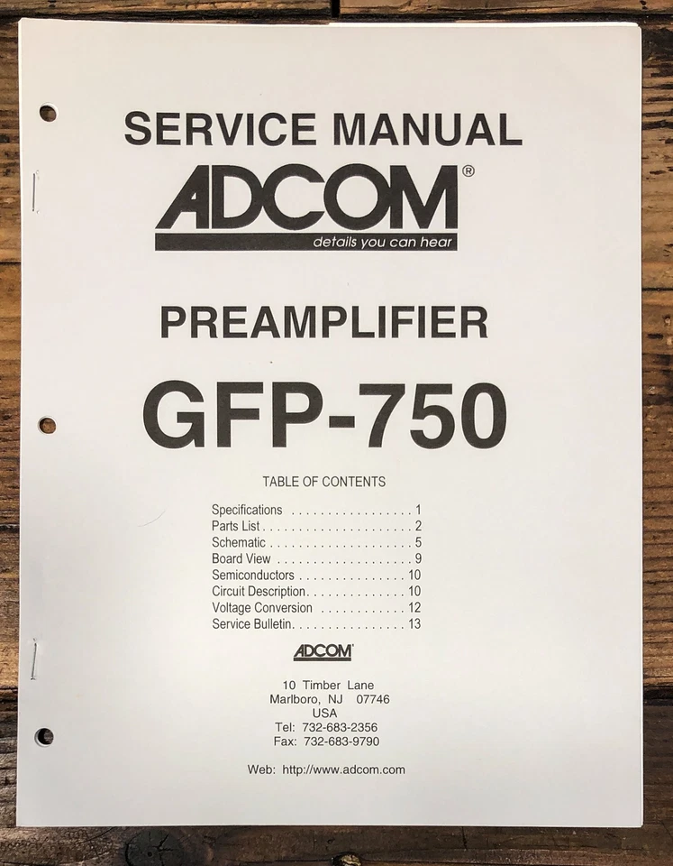 Adcom GFP-750 Preamp / Preamplifier Service Manual *Original* - Image 1 of 1