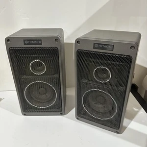Vintage 1980s HITACHI Japanese Bookshelf Computer Tabletop Speakers TRK-9140W - Picture 1 of 3