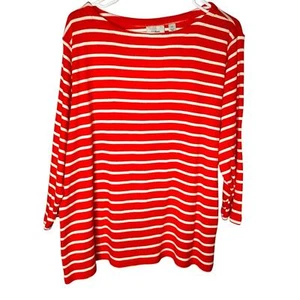 LL Bean Orange Striped Sweater, 100% cotton, Size 3X - Picture 1 of 7