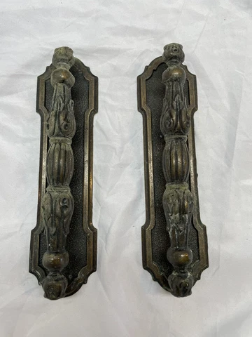 Vintage Door Handles with Plate Black Metal Iron Old Big Pull Ornate Cover