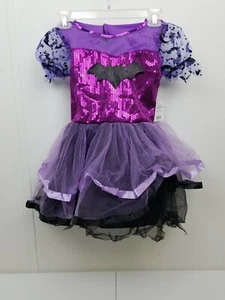 Girl's Goth Halloween Costume Purple Bat Dress With Wings Size M (8-10) B - Picture 1 of 6