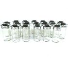 Set of 19 Clear Glass 4" Spice Jars Shakers Black Silver Plastic Lids Jars Only