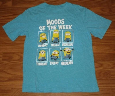 Camisa Top Despicable Me -Boys XL Extra Grande- MINION "Moods of Week" Azul Usada en Excelente Condición Foto 1 de 4