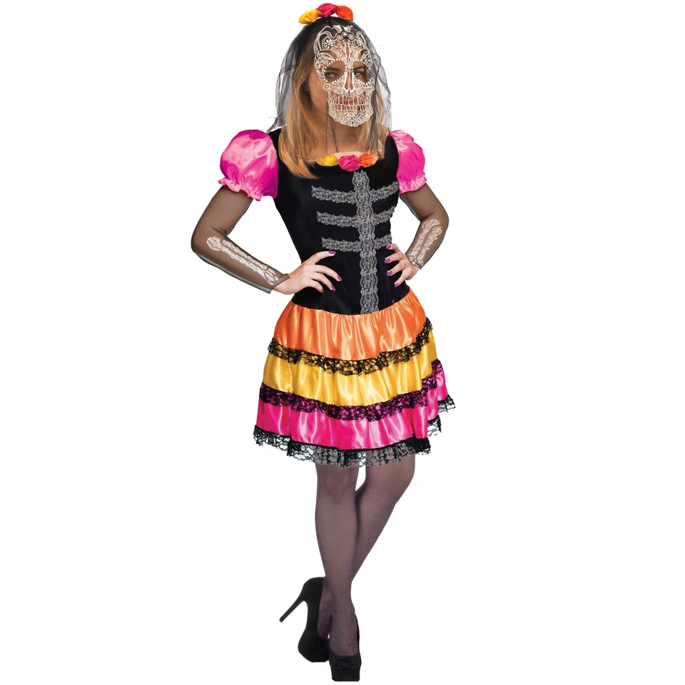 Ciao Skull Flower Lady Costume Donna Dia De Los Muertos Taglia Unica - Immagine 1 di 4