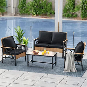 4-Piece Patio Furniture Wicker Outdoor Bistro Set Conversation Furniture Sets - Picture 1 of 5