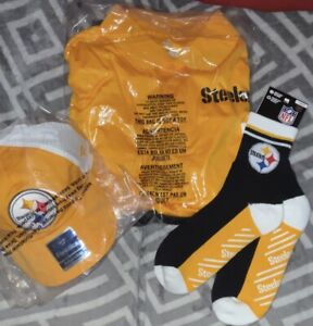 PITTSBURGH STEELERS Two Polo Shirts, Cap & Socks Lot Official NFL Fanatics NEW