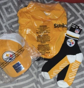 PITTSBURGH STEELERS Two Polo Shirts, Cap & Socks Lot Official NFL Fanatics NEW - Picture 1 of 10