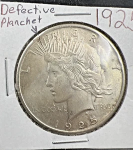 1925 P $1 Peace Silver Dollar Coin Defective Cracked Planchet Error XF - Picture 1 of 11