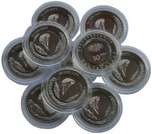 10 x 10 Euro Münze in der Luft 2019 A Bankfrisch mit farblosen Polymerring - Bild 1 von 2