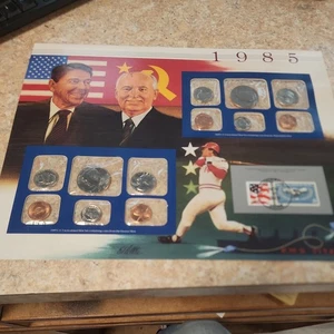 1985 P/D Uncirculated Mint Set Postal Commemorative Society Coin & Stamps - Picture 1 of 6