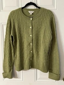 Casual Corner Cardigan Extra Fine Italian Merino Wool Cable Knit Green XL NWT - Picture 1 of 8
