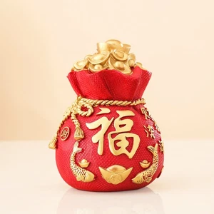 1PC Retro New Year Decor Resin Golden Lucky Bag Money Bank - Picture 1 of 1