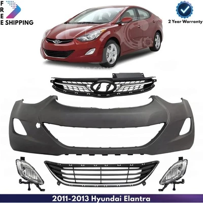 Front Bumper Cover Primed Plastic & Fog Lights Kit For 2011-2013 Hyundai Elantra Foto 1 de 4