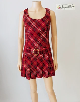 Mini Vestido/Jumper GoGo Scooter Rojo A Cuadros MOD Bryant 9 De Colección Años 60 Cintura Caída XS/S Foto 1 de 4