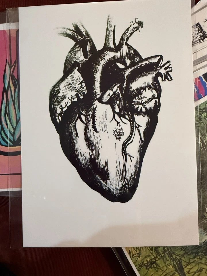 IMPRESIÓN 5x7 Obra de Arte Original Pluma y Tinta Corazón Humano Foto 1 de 1
