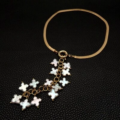 Collar gargantilla cadena perlas blancas cultivadas 16"" Foto 1 de 4