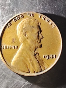 1941 Lincoln Wheat Penny NO Mint Mark, One Cent Coin, Rim Error "L" In Liberty - Picture 1 of 2