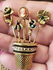 Vintage Brooch Thimble Flower Pot So Cute Look At The Detail Measures 2.09" 