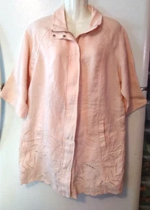 WOMEN'S CHICO'S PEACH 3/4 SLEEVE 100% LINEN EYELET JACKET WITH POCKETS SIZE 2 L - Picture 1 of 4