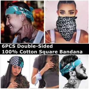 6PCS 2-Side Cotton Bandanas - Unisex Headband, Hair Wrap Accessory, Neck Scarf - Picture 1 of 13