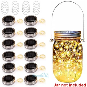3-12 Pack Solar Jar Lid Lights 20 LED Firefly Fairy String Lights with Hangers - Picture 1 of 25