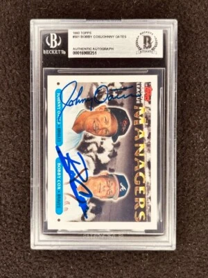 Tarjeta Topps BAS firmada autografiada por Bobby Cox (Braves) Johnny Oates (Orioles) Foto 1 de 2