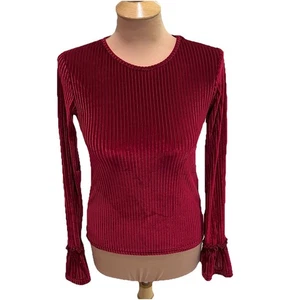 The Fifth Label Burgundy Ribbed Velvet Top Size XS Bell Sleeve Holiday Stretchy - Picture 1 of 10