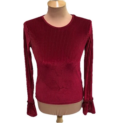 The Fifth Label Burgundy Ribbed Velvet Top Size XS Bell Sleeve Holiday Stretchy - Image 1 of 4