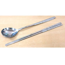 Korean Stainless Steel Spoon and Chopsticks Set Check Patten Tableware