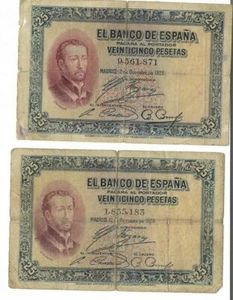 ESPAÑA: 25 PESETAS FR.XAVIER (II REPUBLICA). AÑO 1926. SIN SERIE. MAL. DISCRETO. - Foto 1 di 4