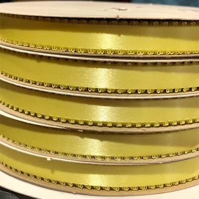 Yellow Maize Satin Picot Ribbon  3 / 8" x 50 yards Bulk Craft Made in USA - Image 1 of 4