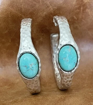 Pendientes de aro texturizados martillados turquesa azul 925 Simon Sebbag SSD de diseño Foto 1 de 4