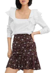 Veronica Beard Women's Gidea Womens Ruffled Ribbed T-Shirt Top Sz L NWT 258 - Picture 1 of 6
