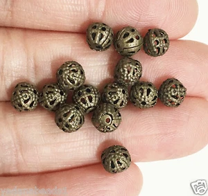 50 Antiqued Brass filigree round beads 6mm - Picture 1 of 1