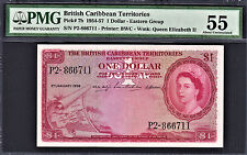 British Caribbean Territories 1956 One Dollar Pick-7b Almost UNC PMG 55
