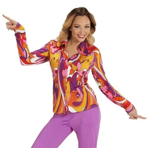 70er Jahre Retro Hemd mit Blumen S-M 34-40 Flower Power Damenbluse Hippie Kostüm - Bild 1 von 4