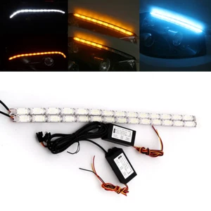 2Pcs White/Amber Car Flowing DRL LED Knight Rider Light Strip Tube Turn Signal - Picture 1 of 14