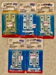 Lot of 5 National 2-1/2" Barrel Bolts, Zinc Plated, New & Factory Sealed - Bild 1 von 2