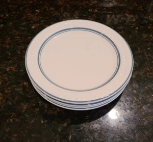 SET OF 4 Shenango CARLTON Raised Laurel White w/Blue-Gray Stripes 6 5/8" Plates - Picture 1 of 12