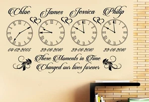 Reloj de vinilo de vinilo de arte de pared personalizado para niños con fecha de nacimiento x 4 pegatinas - Imagen 1 de 3